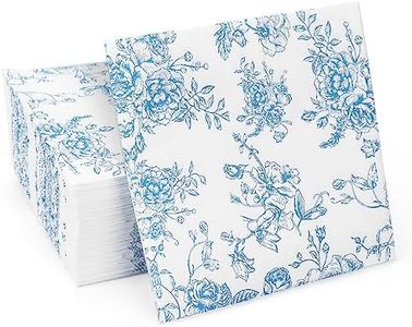 100 Pack Blue Floral Cocktail Napkins, Guest Hand Towels Disposable for Bathroom, Blue Floral Paper Napkins for Bridal and Baby Shower, Tea Party, Garden Party, Birthday Party | 5” Fancy Paper Napkins