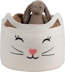 ☆LBY®-Woven Cotton Rope Storage Basket, Laundry Basket Organizer for Toys, Blanket, Clothes, Towels, Gifts | Pet Gift Basket for Cat, Dog (Beige & White) (15 X 12 INCH WHITE,CAT)