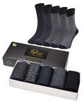 Tafluxe Bamboo Socks for Men, Soft, Seamless, Oderless, Extra Durable, Antibacterial, Breathable, All Seasons, 5 Pairs Socks with a Gift Box (Gray-Black Tones)