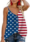 Memorial Day Women's Summer Patriotic American Flag Button Down Strappy Cami Tank Blouses Tops, American Flag, M