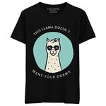 Filmy Vastra Men's & Women's- This Llama Doesnt Want Your Drama | Half Sleeve Roundneck T-Shirt | 100% Cotton | Black XX-Large - 46