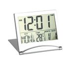 Digital Travel Alarm Clocks with LCD Display Foldable Desk Top Clock with Day, Date, Temperature Indication Battery Powered Mini Portable Small Digital Clock Bedside for Travel Home Office, Silver