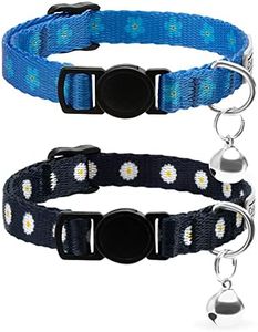 CollarDirect Cat Collar with Bell Floral Pattern 2 Pack Set Flower Adjustable Safety Breakaway Collars for Cats Kitten (Black + Blue)