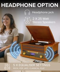 Denver 9-in-1 Retro Record Player – Bluetooth, CD, FM, USB, Vinyl