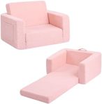 TIITA Tiita Kids Sofa, 2-in-1 Kids Sofa Chair, Convertible Chirldren Couch to Lounger, Flip Out Kids Sofa Chair, Toddler Armrest Chair Bed, Folding Kids Play Sofa for Girl or Boy (Pink)