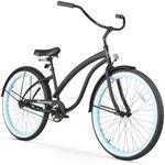 Firmstrong Bella Fashionista Women's Beach Cruiser Bicycle, Single Speed Bicycle, 26 Inch Wheels, Matte Black with Blue Rims