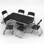 URBN GARDEN 5FT Black Rattan Wood Look Folding Table with Folding Chairs Set Indoor and Outdoor Portable Dining Furniture for Home, Garden, Patio, and Events