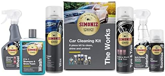 Simoniz The Works Car Valeting Kit, Ultimate Car Cleaning Kit, Essential Car-Cleaning Products For Interior & Exterior, Ideal Car Cleaning Gift Set, Clean Restore Shine & Protect, 6-Piece Car Wash Kit