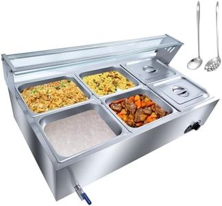 Garvee 6-Pan Commercial Food Warmer, 72 Qt Electric Bain Marie with 6" Deep Pans,Steam Table with Tempered Glass Cover, 1500W Countertop Stainless Steel Buffet Bain Marie 86-185°F Temp Control