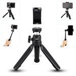 JJC 2-in-1 Extendable Phone Tripod & Selfie Stick Tripod for Compact Cameras Smart Phones, Mini Travel Tripod with Smart Phone Clip, 360 Degree Ball Head, Cold Shoe Mount and 1/4"-20 Screw