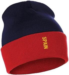 Daxton Vertical USA Cities Cuffed Beanie Winter Knit hat Skully Cap, Spain NavyRed Gold