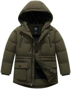 KVE Boys Hooded Puffer Jacket Fleece Lined Winter Coat-Army Green 6-7