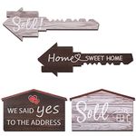 2 Pieces Real Estate Sold Sign Key House Shaped Sign 16.7 Inch Real Estate Social Media Photo Prop Signs Double-Sided Agent Supplies and Signs Photo Prop with 2 Designs on 1 Sign