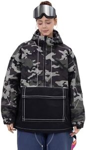 SNOWVERB Womens Baggy Snow Insulated Jacket Winter Waterproof Big Cargo Pocket Windproof Snowboarding Jacket with Hood (US, Alpha, Small, Regular, Regular, Camo/Black)