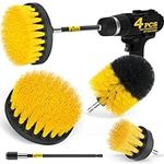Holikme 4Pack Drill Brush Power Scrubber Cleaning Brush Extended Long Attachment Set All Purpose Scrub Brushes Kit for Grout, Floor, Tub, Shower, Tile, Bathroom and Kitchen Surface，Yellow
