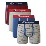 Champion Boys Cotton Stretch Boxer Briefs 4-Pack, Grey/Red/Navy, M