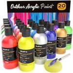 Nicpro 20 Colors Large Bulk Outdoor Acrylic Paint Set (8.45 oz, 250 ml) Rich Art Painting Supplies, Non Toxic for Multi Surface Canvas Rock Wood Leather Fabric Stone Metal Wall Craft with Color Wheel