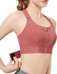 PLUMBURY Women's Padded Front Zip Plus Size Full Coverage High Support Velcro Adjustable Sports Bra for Workout Gym, Size L, Brown