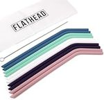 Flathead Products Regular Size Reusable Silicone Drinking Straws | Premium, Multi-Colored and Friendly Straw | Best for Parties, Events and Functions | Set of 10 with Cleaning Brush