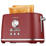 LONGDEEM Retro Toaster 2 Slice with Extra-Wide and Deep Slots, 6 Browning Levels and 3 Functions - Reheat, Defrost & Cancel, Stainless Steel, Removable Crumb Tray, Under Base Cord Storage, Red