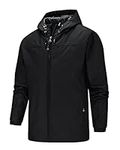 MakingDa Men's Waterproof Jacket Hooded Windbreaker Casual Outdoor Windproof Comfy Hoodies Coat with Zip Pockets-Black-S