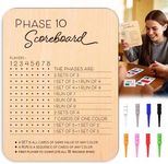 LZC LADYS GIFT Phase 10 Score Board, Wooden Scoreboard for Phase 10 Card Game with 8 Colored Cribbage Pegs, Fun Board Card Games Accessories for Adults, Families, Parties & Travel