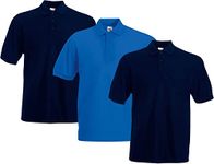 Fruit of the Loom Men's Polo Shirt (Pack of 3), 2deepnavy1royal, XXL