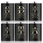 6 Pieces Personalised Hip Flasks for Groomsmen Gifts, 8oz Engraved Alcohol Flasks for Wedding, Customised Whisky Hip Flask for Bachelor Stag Party, Father of The Bride Gifts (Black)