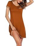 Ekouaer Women's Nightgown Cotton Sleep Shirt Night Dress for Women Sleepwear Short Sleeve Comfy Pajama Dress Caramel M