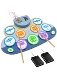 Electric Drum Set, Electronic Drum Practice Pad - with Speaker & Battery, Support DTX Gaming. Roll-Up E Drum Kit for Kids and Adults