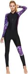 FEOYA Spring Suit Wetsuit Women UV Protection Full Body Swimwear Quick Dry Sunsuit Scuba Rash Guard Diing Suit M Black/Purple