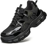 Steel Toe Shoes for Men Women, Glossy Black Work Shoes, Men 10.5 / Women 12