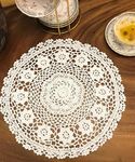 Janef White Handmade Crochet Cotton Table mats Lace Doilies Doily Round Lace Placemats 13 Inches 2pc