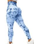 ZAAYO Tie Dye Gym Leggings Seamless for Women Scrunch Bums Leggings High Waist Sport Leggings Seamless for Yoga Gym Workout Fitness Light Blue M