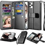 Njjex Wallet Case for iPhone 11 XI, for iPhone 11 Case (6.1"), [9 Card Slots] PU Leather ID Credit Holder Folio Flip [Detachable] Kickstand Magnetic Phone Cover & Lanyard for iPhone 11 2019 - Black