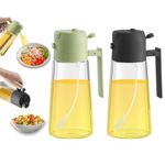 2 in 1 Oil Dispenser and Oil Sprayer Premium Olive Oil Dispenser Bottle with Non-Drip Spout Oil Mister Oil Spray Bottle for Cooking, Kitchen, Salad, Barbecue Black+Green 470ML/ 15.8fl.oz 2pcs