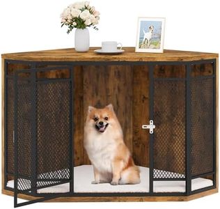 YITAHOME Corner Dog Crate Furniture, 43.7 inch Dog Kennel Furniture with Metal Mesh, Wooden Dog Crate End Table, Small Medium Dogs, Brown