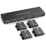 VEDINDUST HDMI Splitter Extender 4k30Hz 1 in 5 out 50m/165ft over Cat5e/6/7 HDMI over Ethernet Transmitter 4 Receiver Supported Setup EDID (Includes 1 Loop Out)