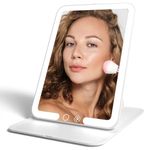 Fancii Rechargeable Travel Makeup Mirror with Bright LED Lights and 3 Color Modes - Ultra Thin, Portable and Lightweight, Touch Dimming, Compact Folding Mirror, Lighted Vanity Mirror, Nora Mini