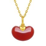 ZHOU LIU FU 24K Solid Gold Pendant for Women, Real Pure Gold Green Nephrite Jade Red Agate Jewelry Dainty Lucky Bean Pendant for Men Teen Girls (Not Include Necklace)