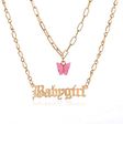 Vembley Stunning Gold Plated Double Layered Pink Butterfly and Baby girl Word Necklace