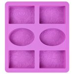 Focenat Silicone Soap Moulds, 6 Cavities Rectangle Oval Silicone Baking Molds, DIY Handmade Soap Molds, Silicone Moulds for Soap Makining Baking Candle Chocolate (Purple)