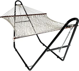 Sunnydaze Cotton Double Wide Rope Hammock with Spreader Bars and Multi-Use Steel Stand - 450 Pound Capacity - Natural