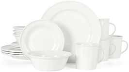 Martha Stewart Cliffield High Fired 16-Piece Porcelain Chip and Scratch Resistant Plates, Bowls, and Mugs Dinnerware Set, Service for 4 - White