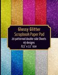 Glitter scrapbook paper pad: 20 patterned double sided sheets for scrapbooking, origami, paper arts, decoupage, DIY crafts. 8.5" x 11" paper book. 40 different colors red, gold, black, pink, yellow, blue, silver a complete collection of glitter rainbow