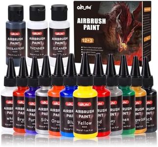 Colorful 12 Colors Airbrush Paint, 30ml Air Brush Paint Set with 60ml Thinner & Cleaner、Black Primer, Ready to Spray Acrylic Paint, Water-Based Air Brush Painting Set for Artist & Beginner