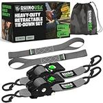 Rhino USA Retractable Ratchet Tie Down Straps (2PK) - 1,360kg Guaranteed Max Break Strength, Includes (2) Ultimate 5 cm x 3 m Autoretract Tie Downs with Padded Handles - Grey