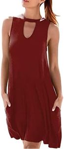 PBNBP Summer Flared Cover Up for Women Sleeveless T Shirt Solid Color Mini Cover Up Tank Flowy Crew Neck Beach Casual Cover Up Vestidos