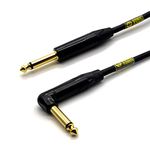 Sonic Plumber Black and Gold 6.35mm (1/4 Inch) TS Right Angle to Straight Jack Guitar/Instrument Cable with Cable Tie (3 meter / 9 ft)