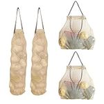 OOTSR 4 Pack Reusable Produce Bags for Home Green Vegetable Potatoes Organic Fresh Storage, 2 Size Large Beige Portable Mesh Storage Bags Garlic Keeper Storage Container